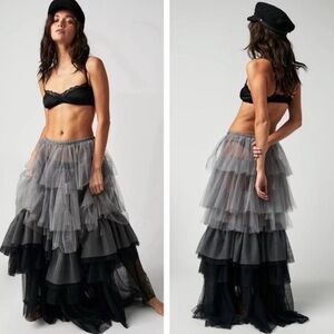Free People Tulle Much Tiered Ruffle Half Slip Maxi Skirt